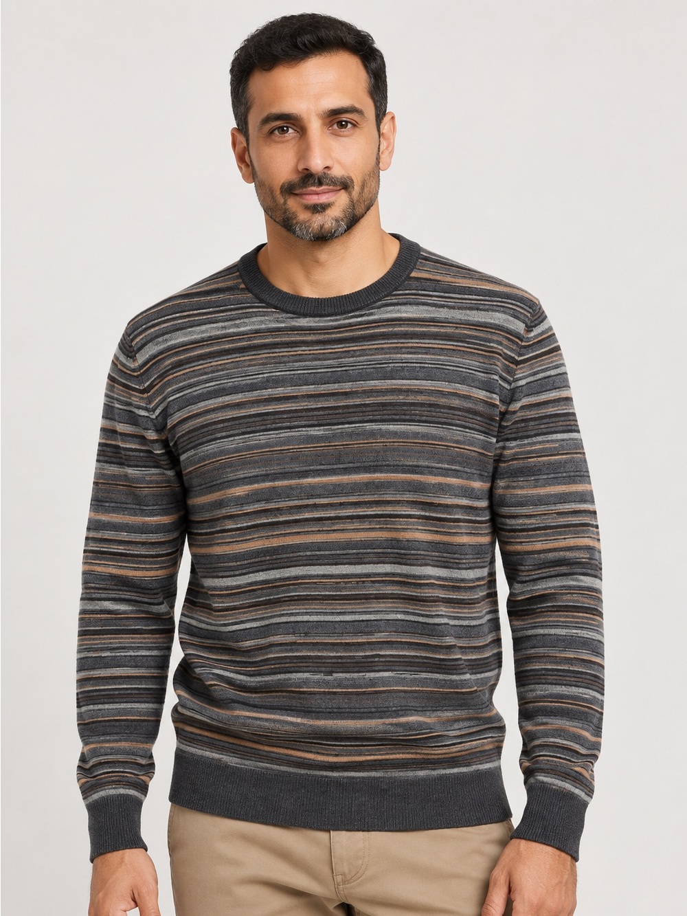 Alberto Men’s Merino Wool Cashmere Blend Striped Sweater Size 50 NWT